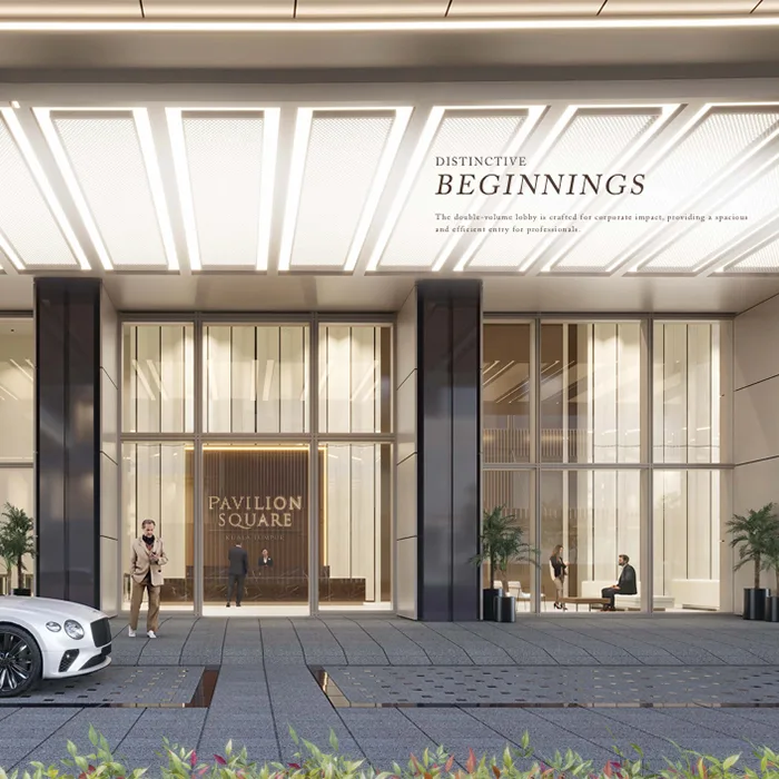 Jenama pintu masuk lobi korporat dua tingkat di Pavilion Square Corporate Suites