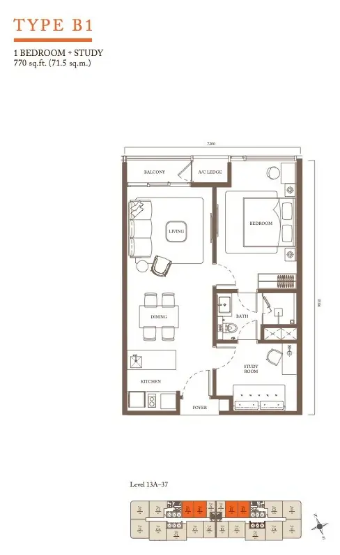 Pavilion Square Residence @ Bukit Bintang Type B1 Floor Plan