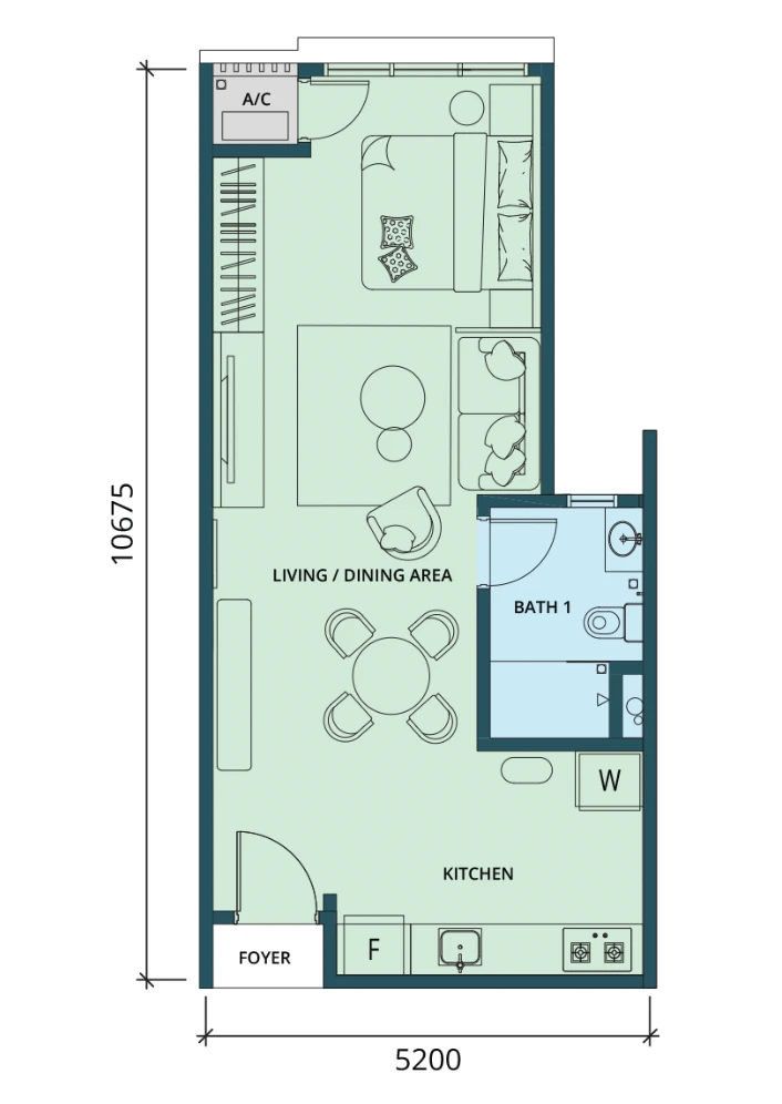 Ponderosa Regency Type A studio floor plan, 532 sq ft, 1 bathroom in Taman Ponderosa, Johor Bahru, Johor