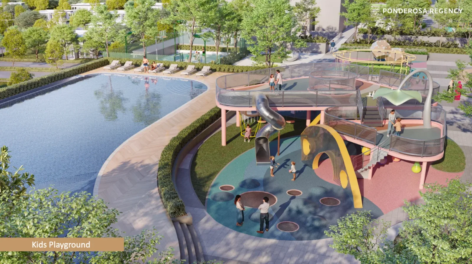 Ponderosa Regency kids playground with water splash pad next to the pool deck, Johor Bahru in Taman Ponderosa, Johor Bahru, Johor