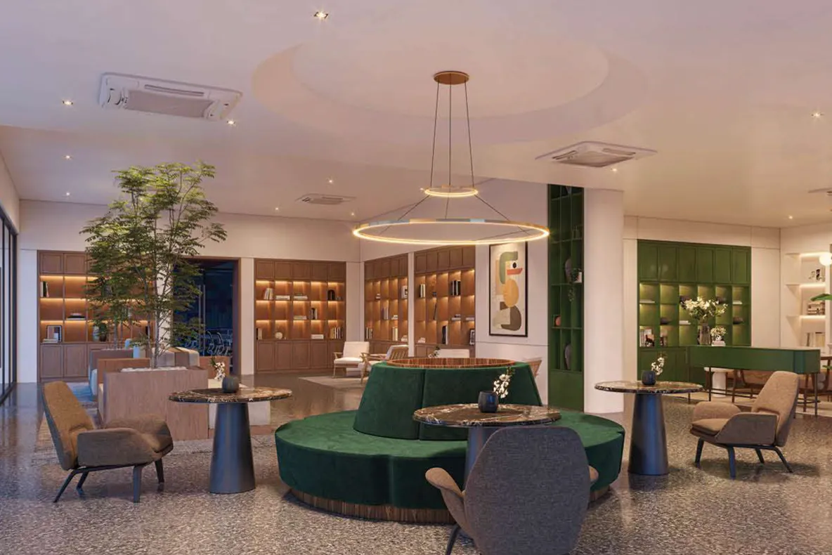 Queens Waterfront 3 (Q3) Queens Waterfront 3 residents' lounge and library interior, artist's impression in Bayan Lepas, Penang