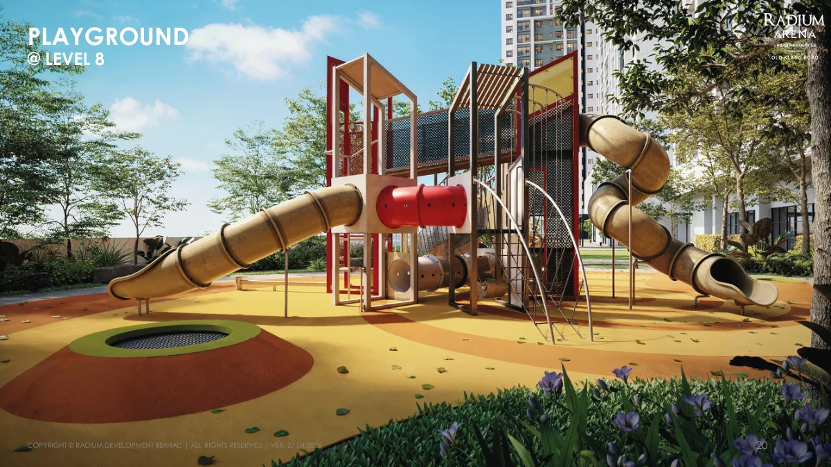 Radium Arena Level 8 children's playground with slides and climbing structures in Old Klang Road, Kuala Lumpur