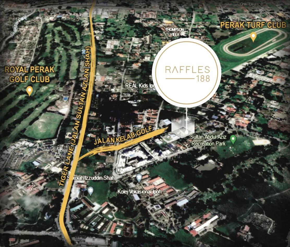 Raffles 188 Tiger Lane Ipoh location map near Royal Perak Golf Club and Perak Turf Club