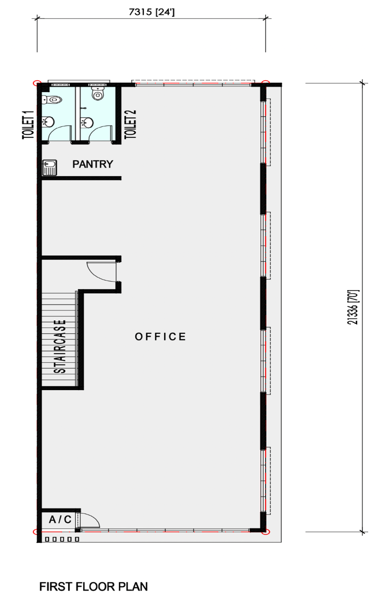 Redhill @ Seri Alam 边角单位一楼平面图 — 附侧窗办公空间，24'x70'，新山