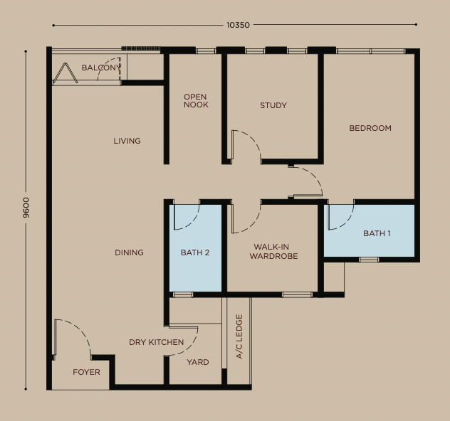 Residensi Bayu Damai B1户型平面图，898平方尺，3+1房2卫