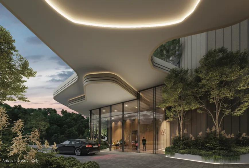 Residensi Bayu Damai grand entrance drop-off canopy at dusk in Kota Kinabalu