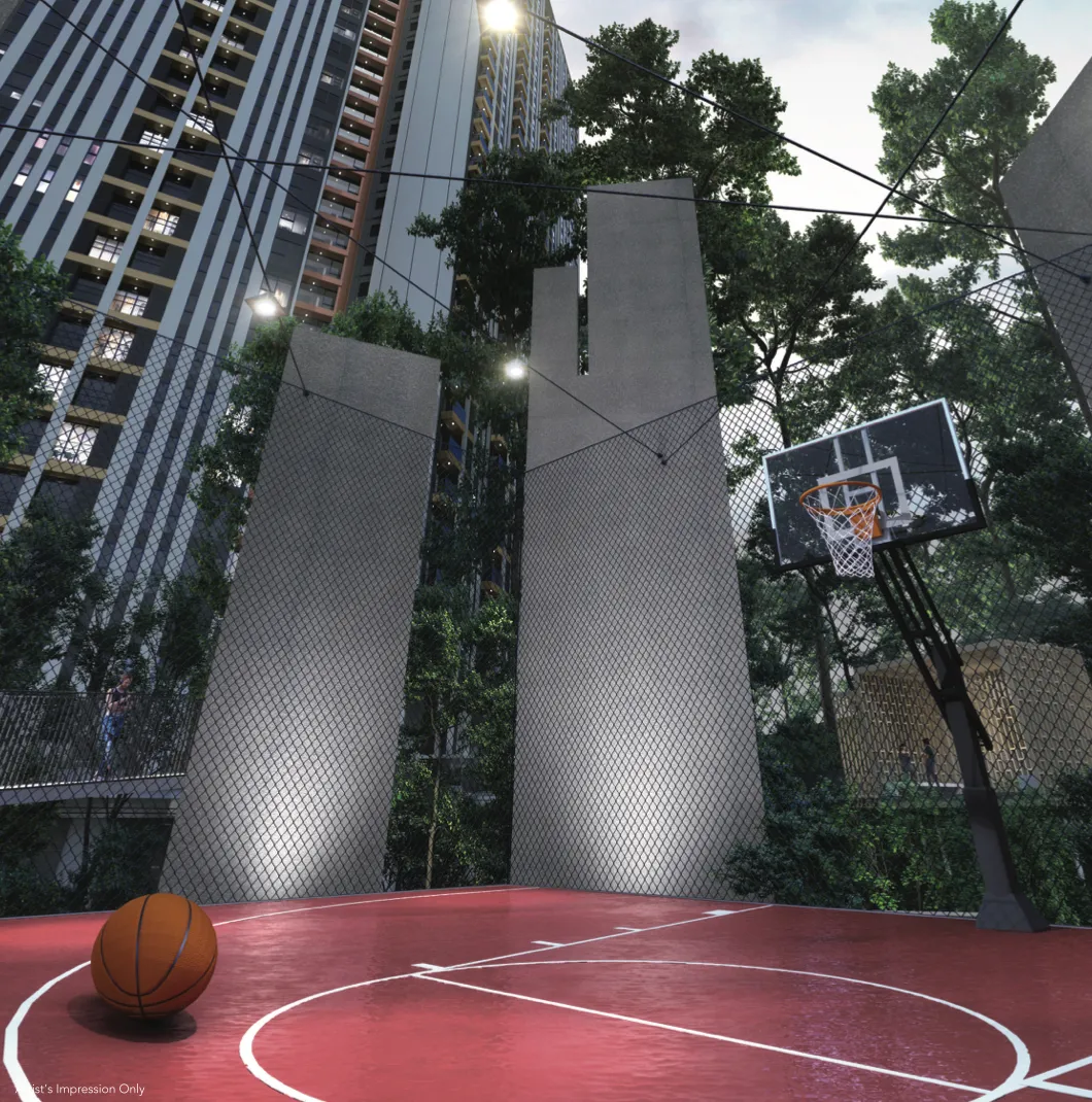 Residensi Bayu Damai outdoor rock-climbing wall beside the basketball court in Kota Kinabalu