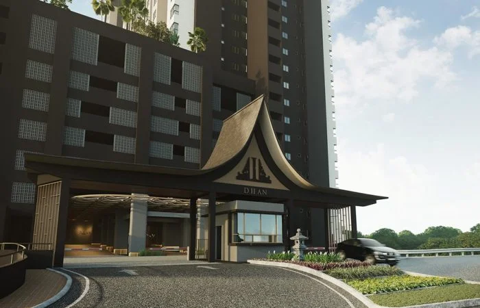Residensi Dian II guardhouse entrance featuring traditional Balinese pitched-roof design in Jalan Monfort, Section U1, Shah Alam, Selangor