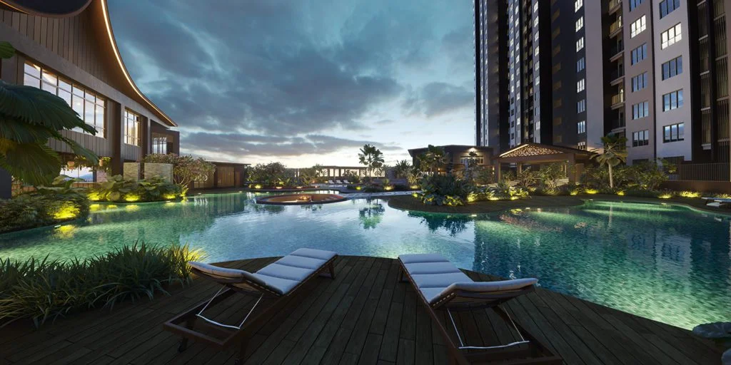 Residensi Dian II lap pool facility with poolside sun loungers in Jalan Monfort, Section U1, Shah Alam, Selangor