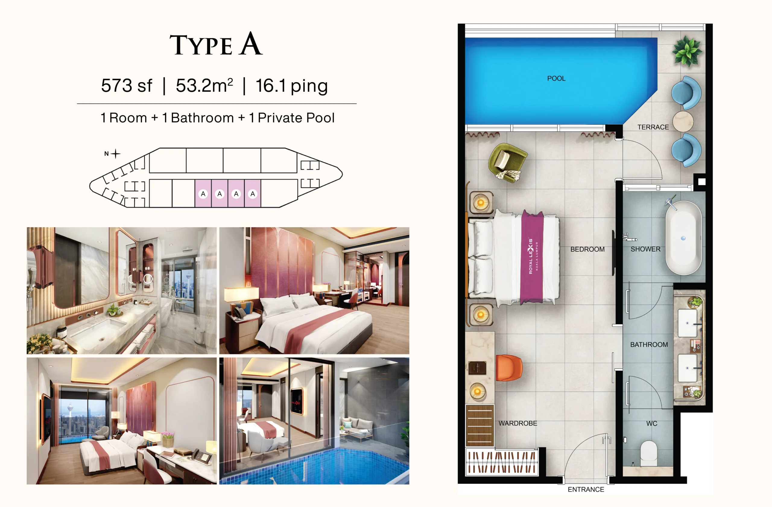 Royal Lexis KLCC @ Jalan Sultan Ismail Royal Lexis Type A floor plan, 573 sq ft (2 Bedrooms, 2 Bathrooms)