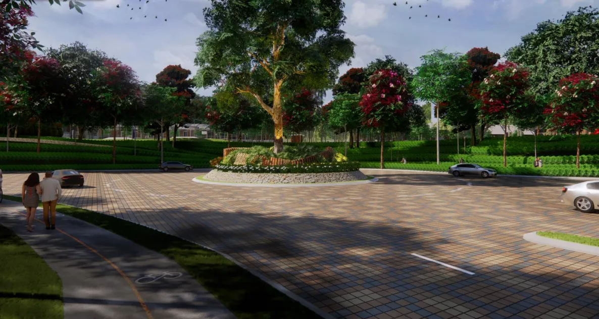 Bulatan pintu masuk berlandskap yang menuju ke Central Park Sanubari di Bandar Dato' Onn