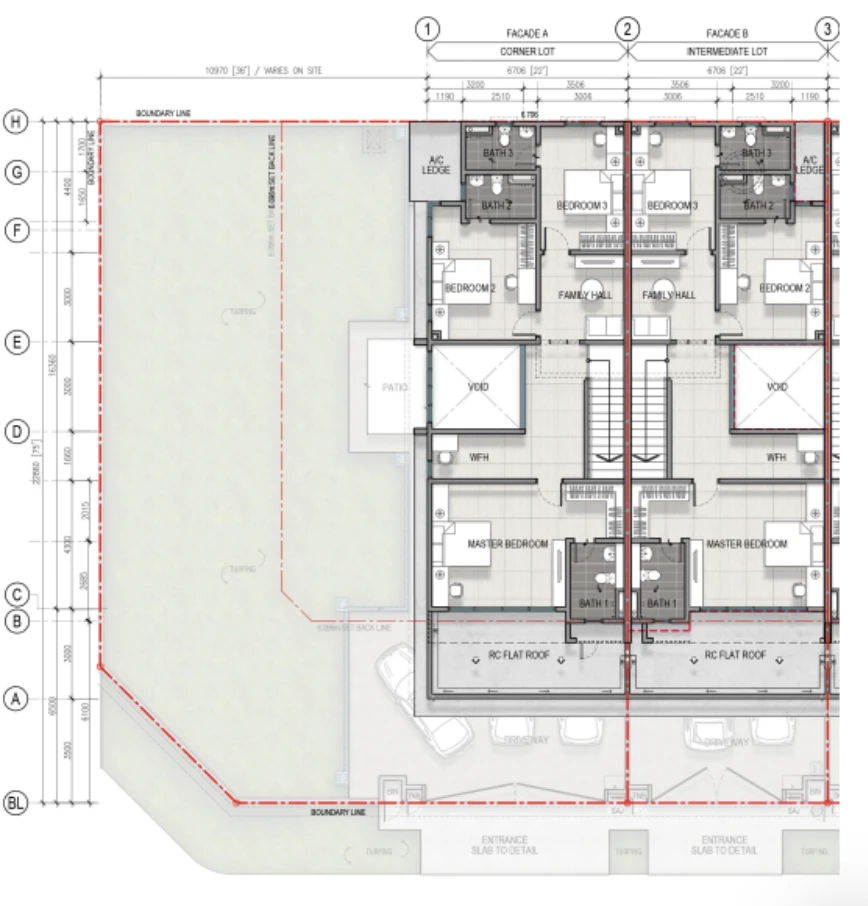Pelan tingkat atas Jenis C 22'x75' Sanubari Phase 2, 4+1 bilik tidur 4 bilik mandi dengan void berkembar dan sudut WFH