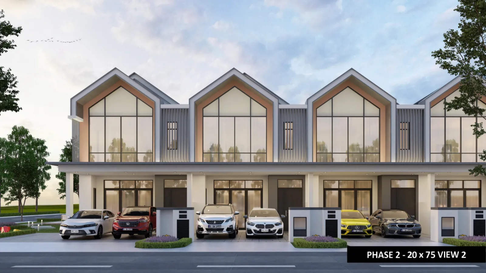 Sanubari Phase 2 @ Bandar Dato' Onn Sanubari Phase 2 Type B 20'x75' terrace street view along the Japandi-facade row
