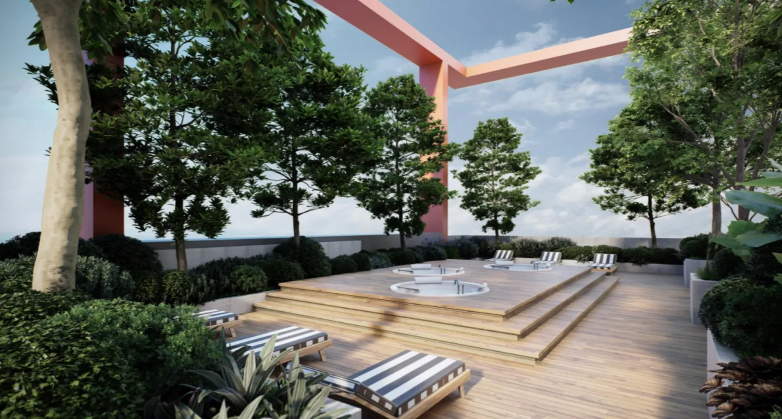 Sena Residences evening facility deck view with landscaped pool area lighting in Seksyen 14, Shah Alam, Selangor