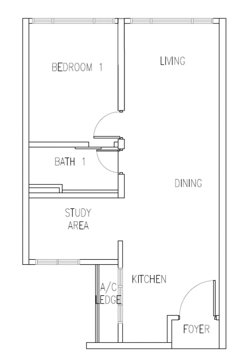 Senibong Cove Type A1 floor plan, 598 sq ft, 1+1 bedrooms 1 bathroom in Senibong Cove, Masai, Plentong, Johor Bahru, Johor