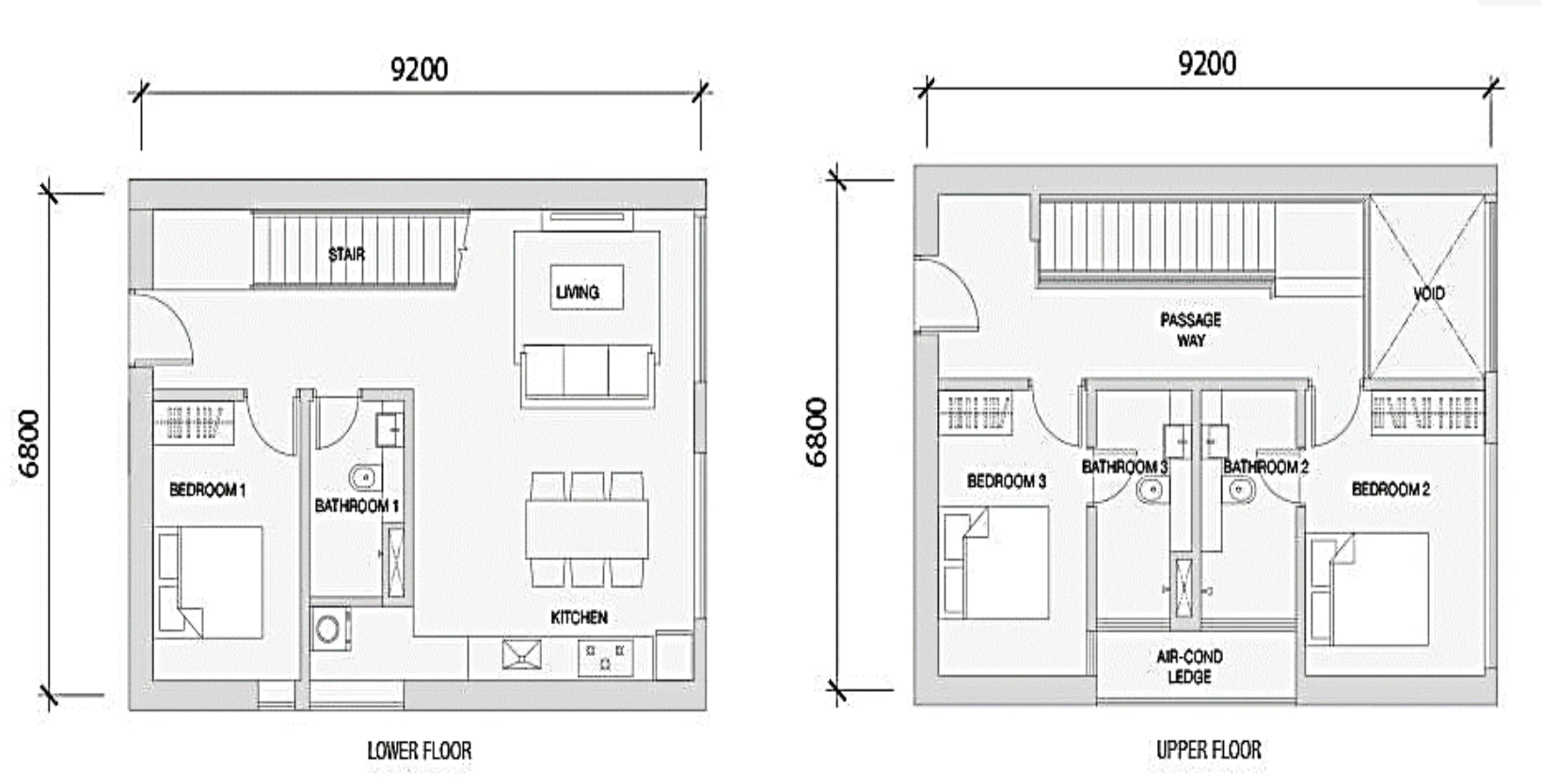 Setia Sky 88 3房复式（Loft）户型图，1,259平方尺，3间浴室