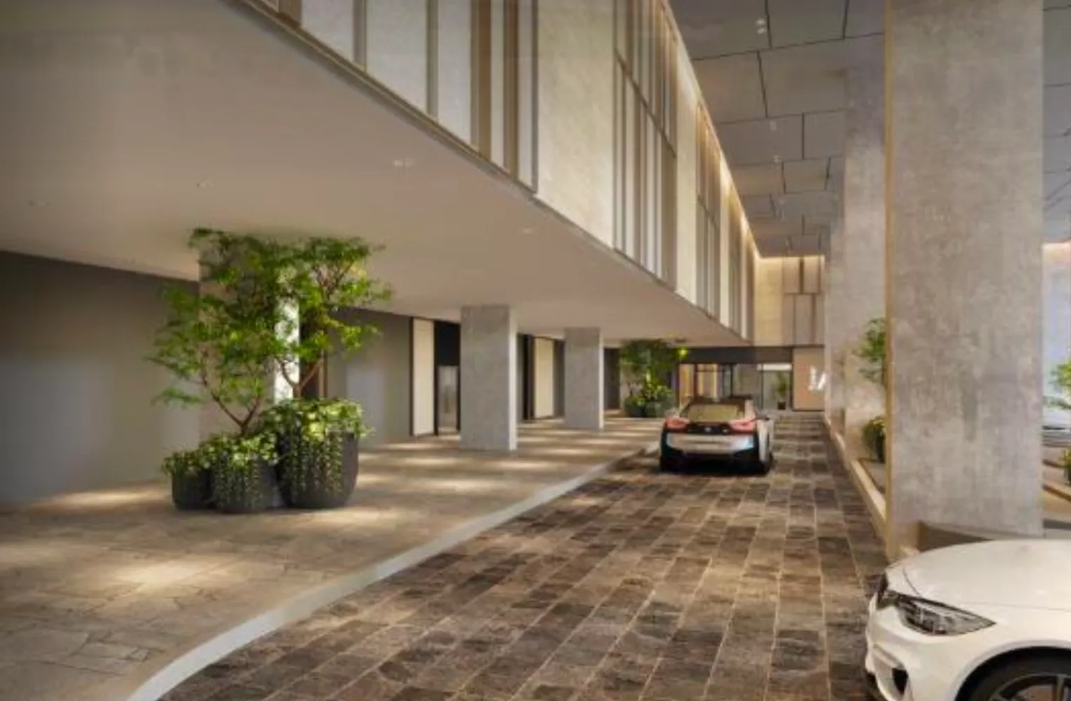 Impresi artis pintu masuk drop-off gaya hotel Sky Curve @ Taman Perling