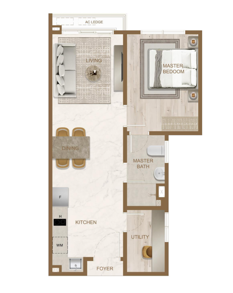 Pelan lantai Skyline One Sentosa Taman Sentosa Johor Bahru Jenis A 1 bilik, 570 kaki persegi 1 bilik air