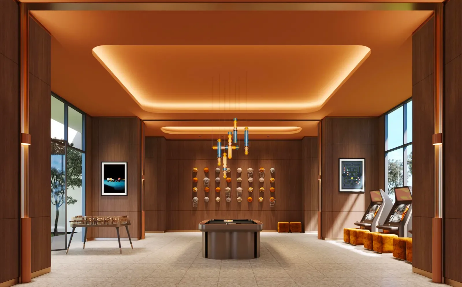Skyline One Sentosa 新山游戏室，配台球桌与街机