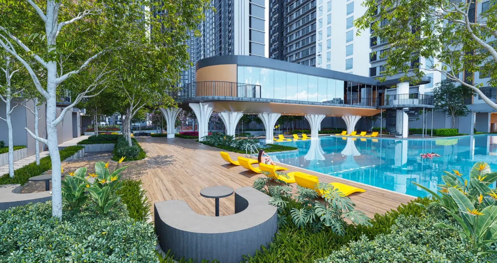 Skyline One Sentosa 新山双塔之间的倒影池步道