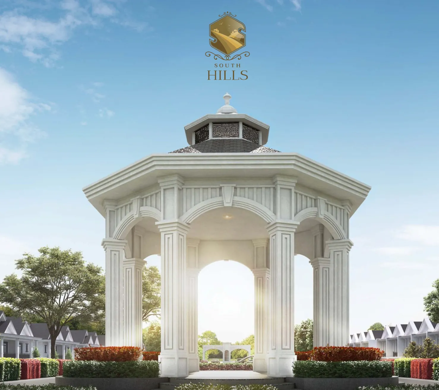 Monumen pintu masuk gazebo kelab South Hills @ Seri Alam di enklaf teres freehold