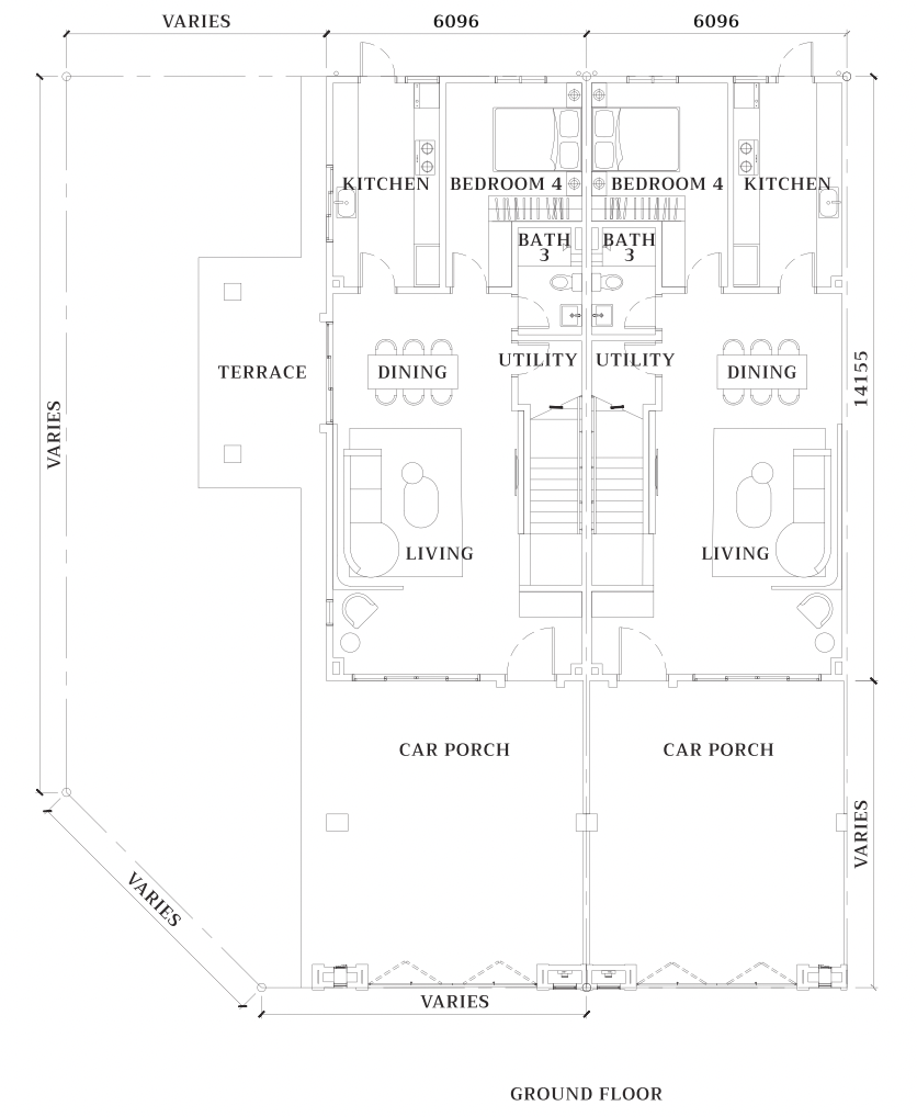 Pelan lantai bawah South Hills @ Seri Alam Jenis S1, lot 20'x70', 2,018 kaki persegi