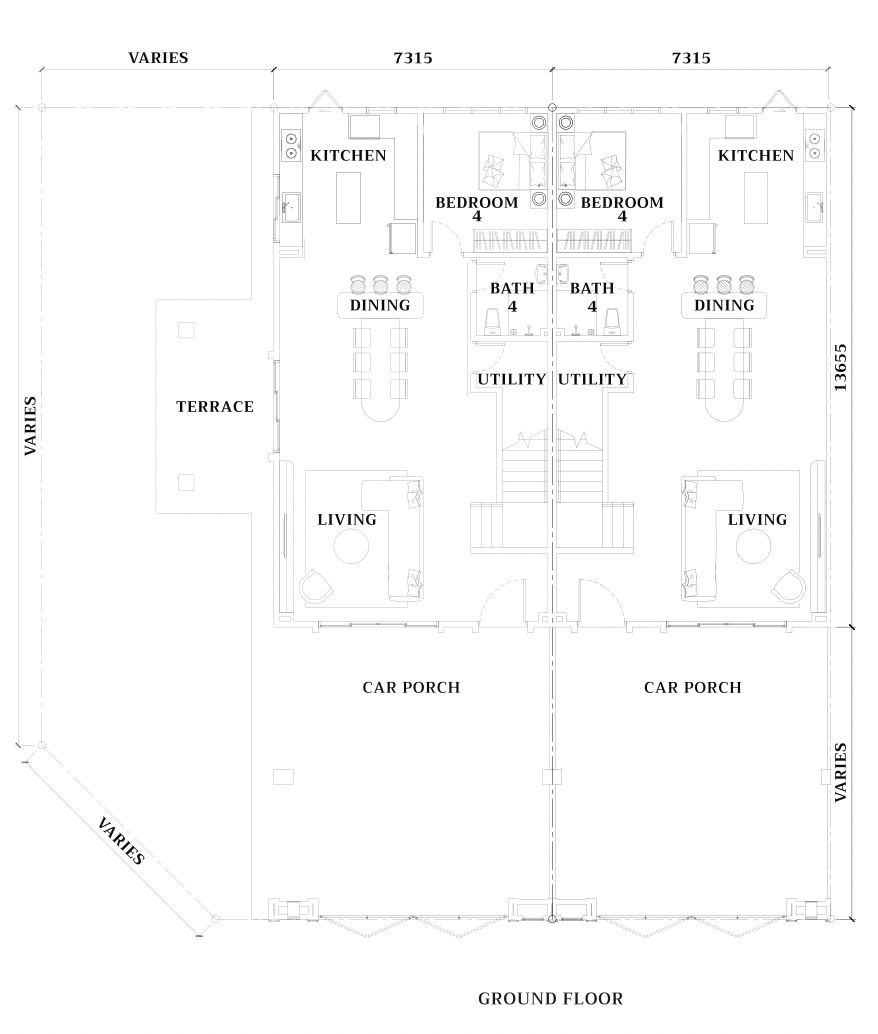 Pelan lantai bawah South Hills @ Seri Alam Jenis S3A, lot 24'x70', 2,522 kaki persegi