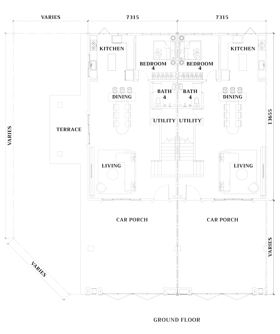 Pelan lantai bawah South Hills @ Seri Alam Jenis S3B, lot 24'x70', 2,522 kaki persegi