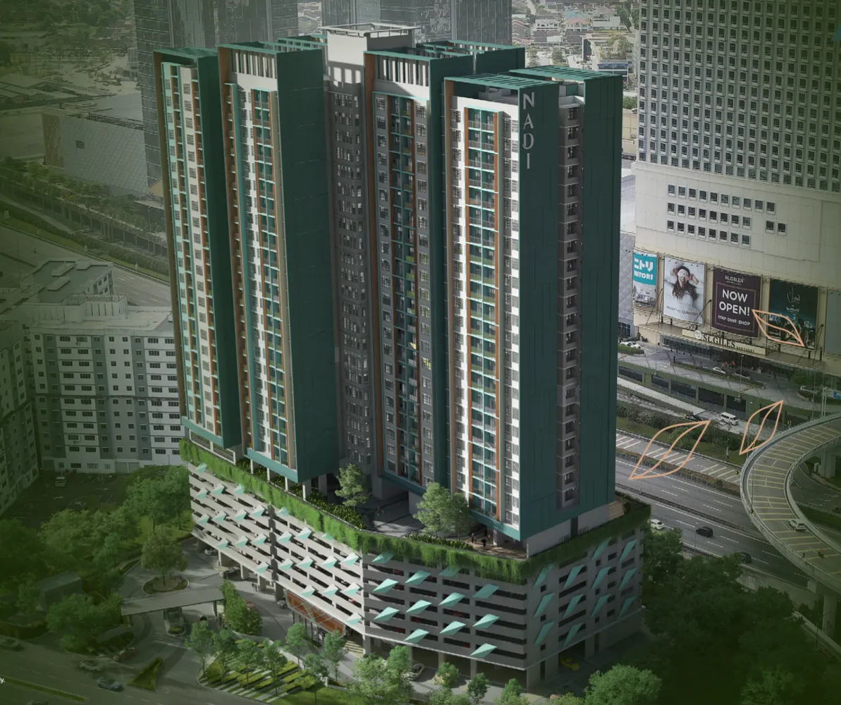 Southkey NADI Residences twin-tower facade with green accent cladding, Southkey City Johor Bahru