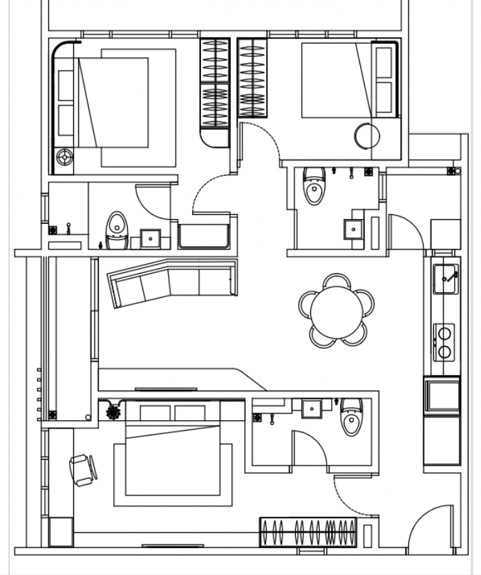 Pelan lantai dual-key Jenis A Summer Suites, 912 kaki persegi, 3 bilik tidur 3 bilik air