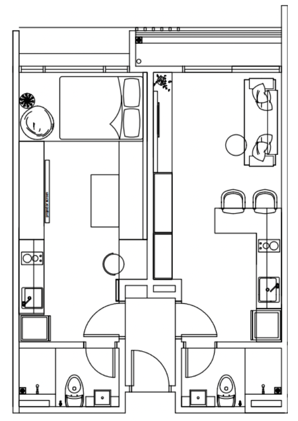 Pelan lantai dual-key Jenis C Summer Suites, 599 kaki persegi, 2 bilik tidur 2 bilik air