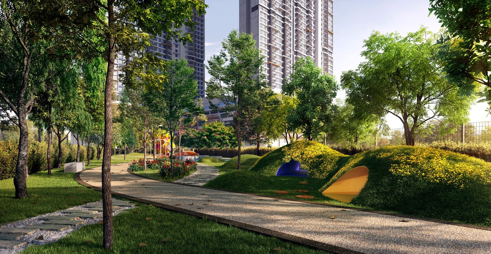 Ciri landskap taman berbukit Sunway Flora Residences, Bukit Jalil Kuala Lumpur