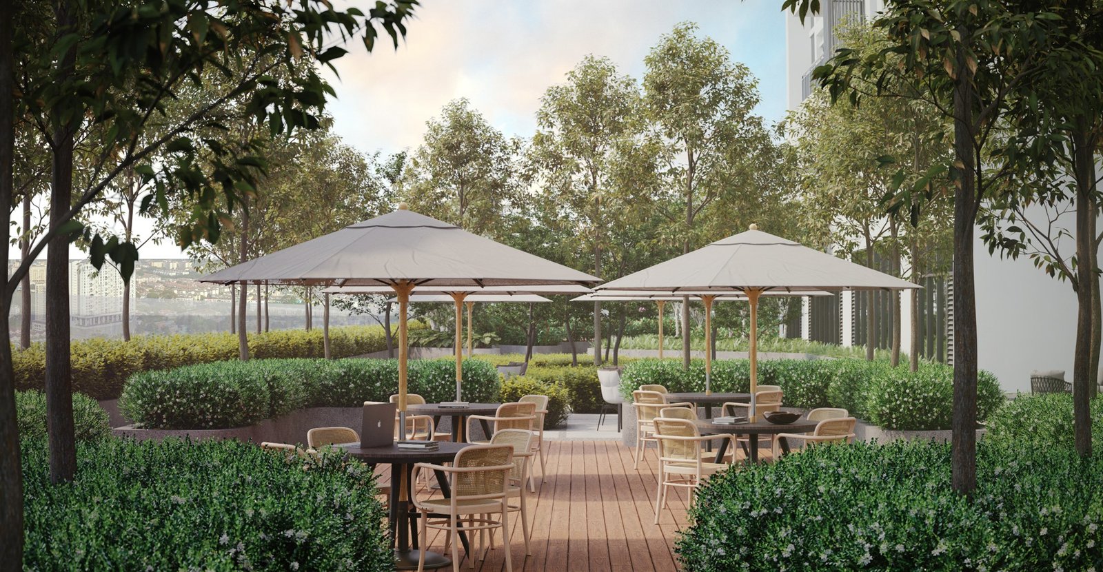 Kawasan makan luar Sunway Flora Residences, kondominium Bukit Jalil