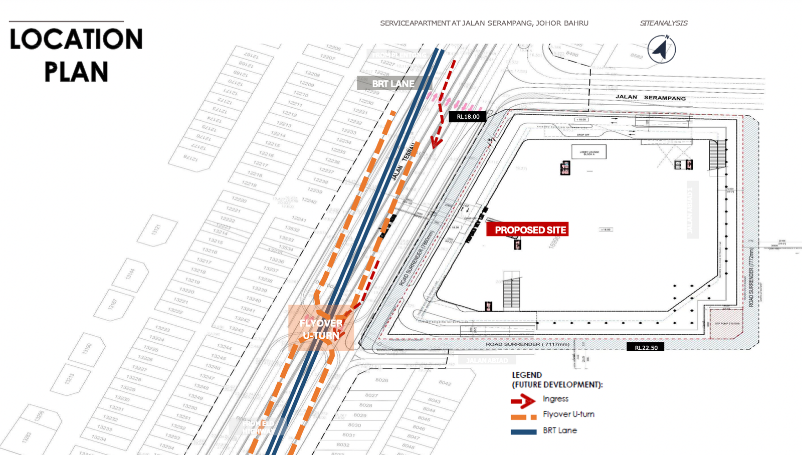 The Address @ Maxim Pelangi 位置图，标示项目坐落 Jalan Serampang，附近设有 BRT 车道与天桥出入口