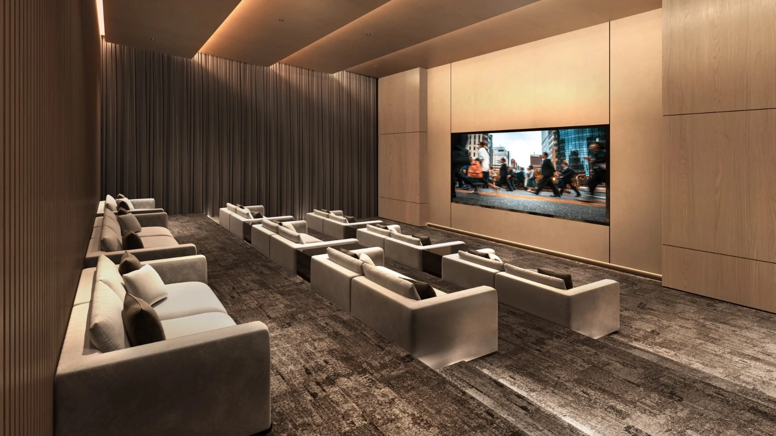 The Arden @ Damansara Avenue 私人放映室，设沙发座席与大型显示墙