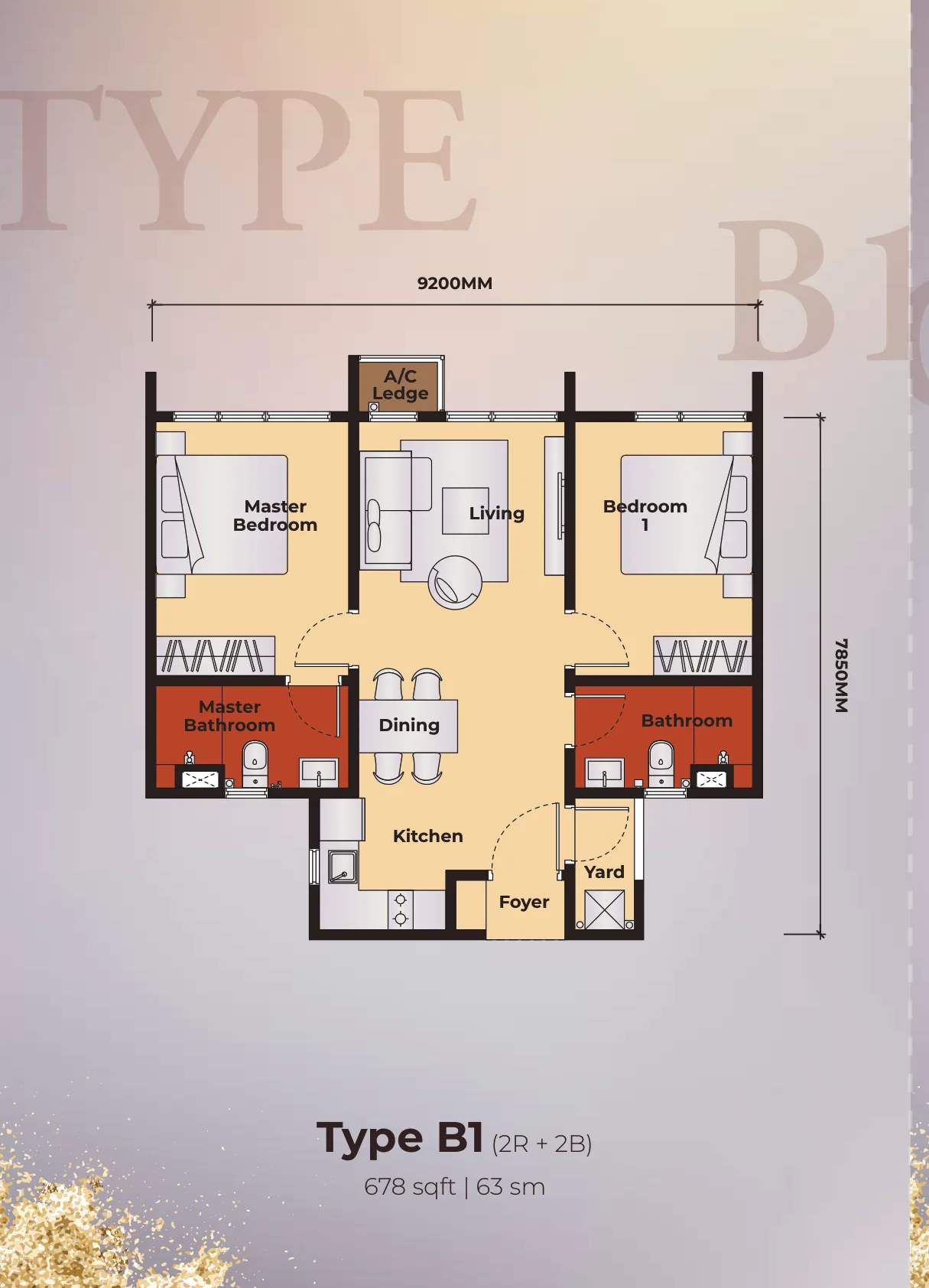 The Kingswoodz Type MASTER Floor Plan - 678sqft from verified project brochure