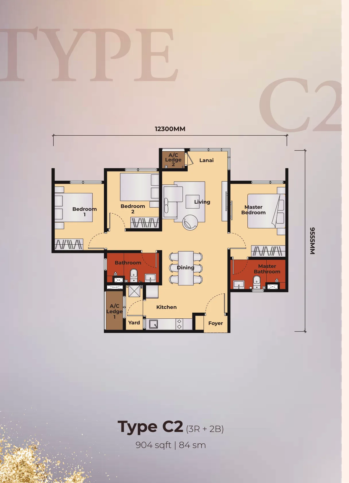The Kingswoodz Type A Floor Plan - 904sqft from verified project brochure