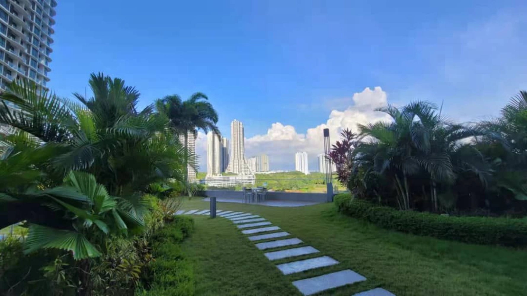 The M Macrolink Medini rooftop garden walkway with Iskandar Puteri skyline view in Medini, Iskandar Puteri, Johor