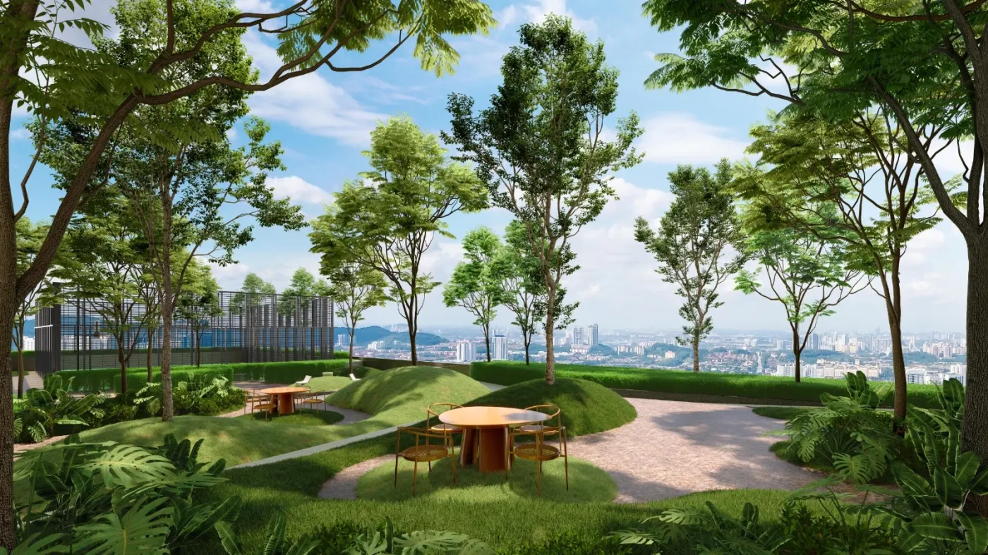 公园草坪野餐区 - The Queenswoodz 及城市景观
