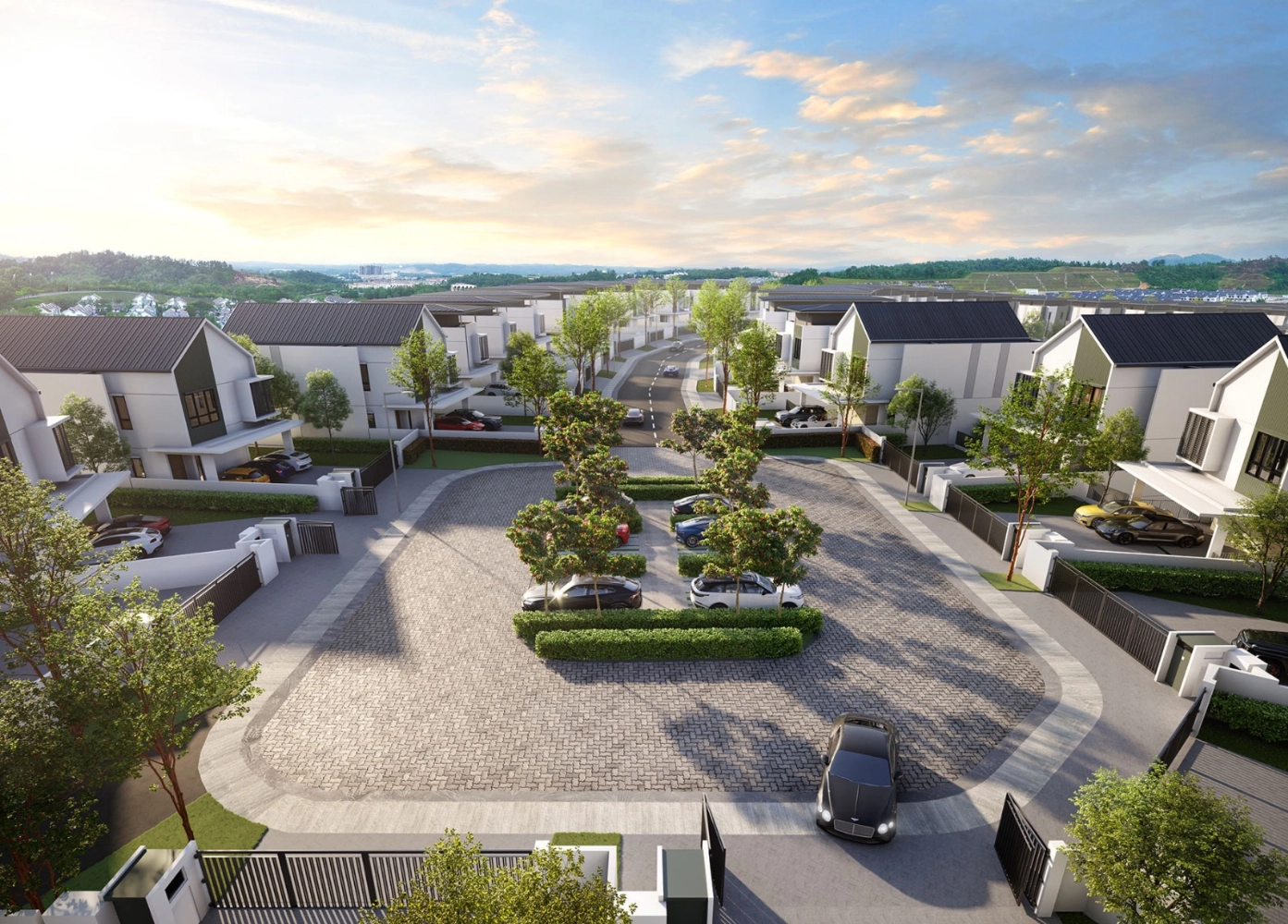 The Rise Emerald Rawang aerial view of the gated zero-lot bungalow enclave, Rawang Selangor in Kota Emerald, Rawang, Selangor