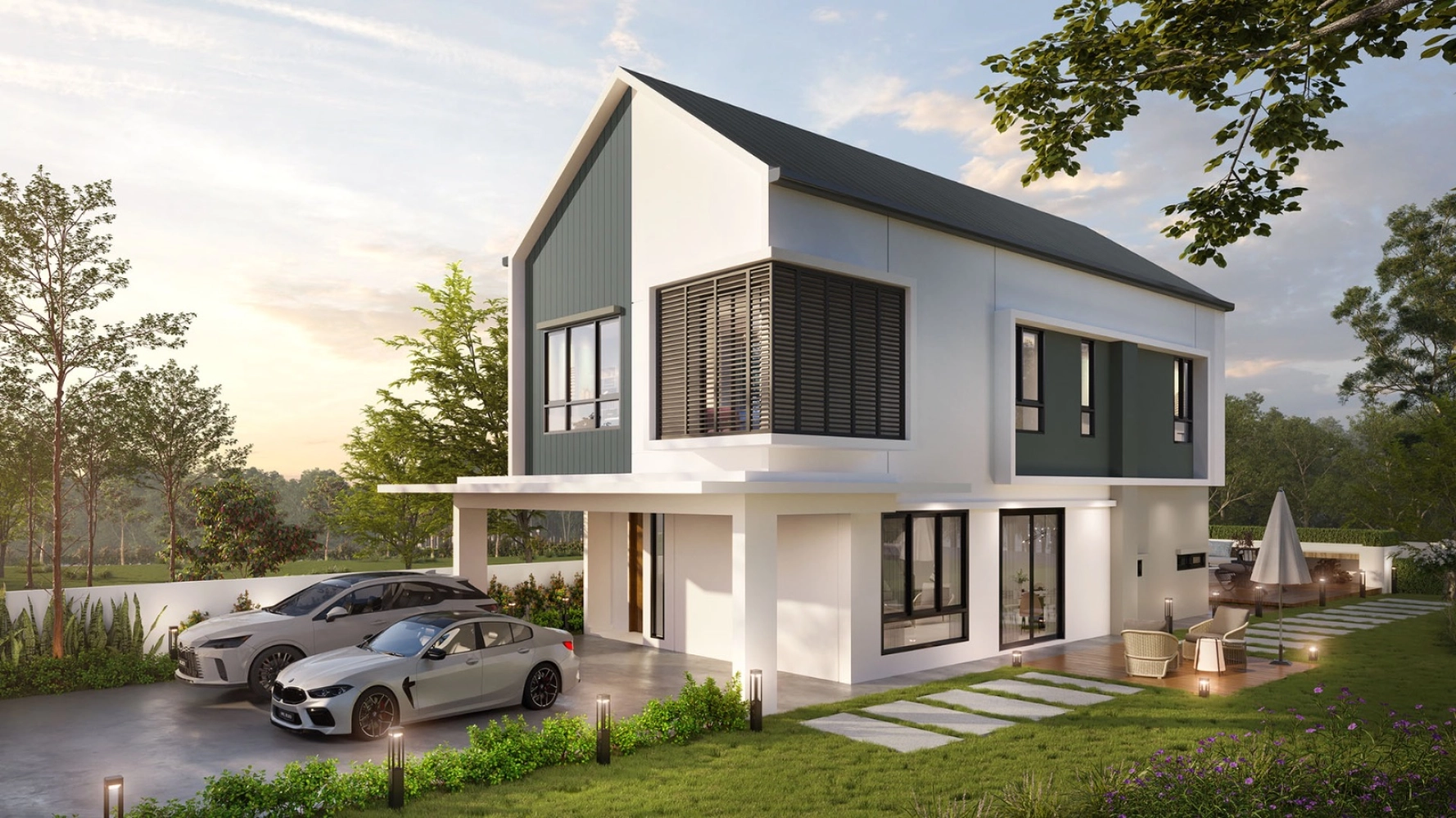 The Rise Emerald Rawang 2-storey zero-lot bungalow gable roof facade, Rawang Selangor in Kota Emerald, Rawang, Selangor