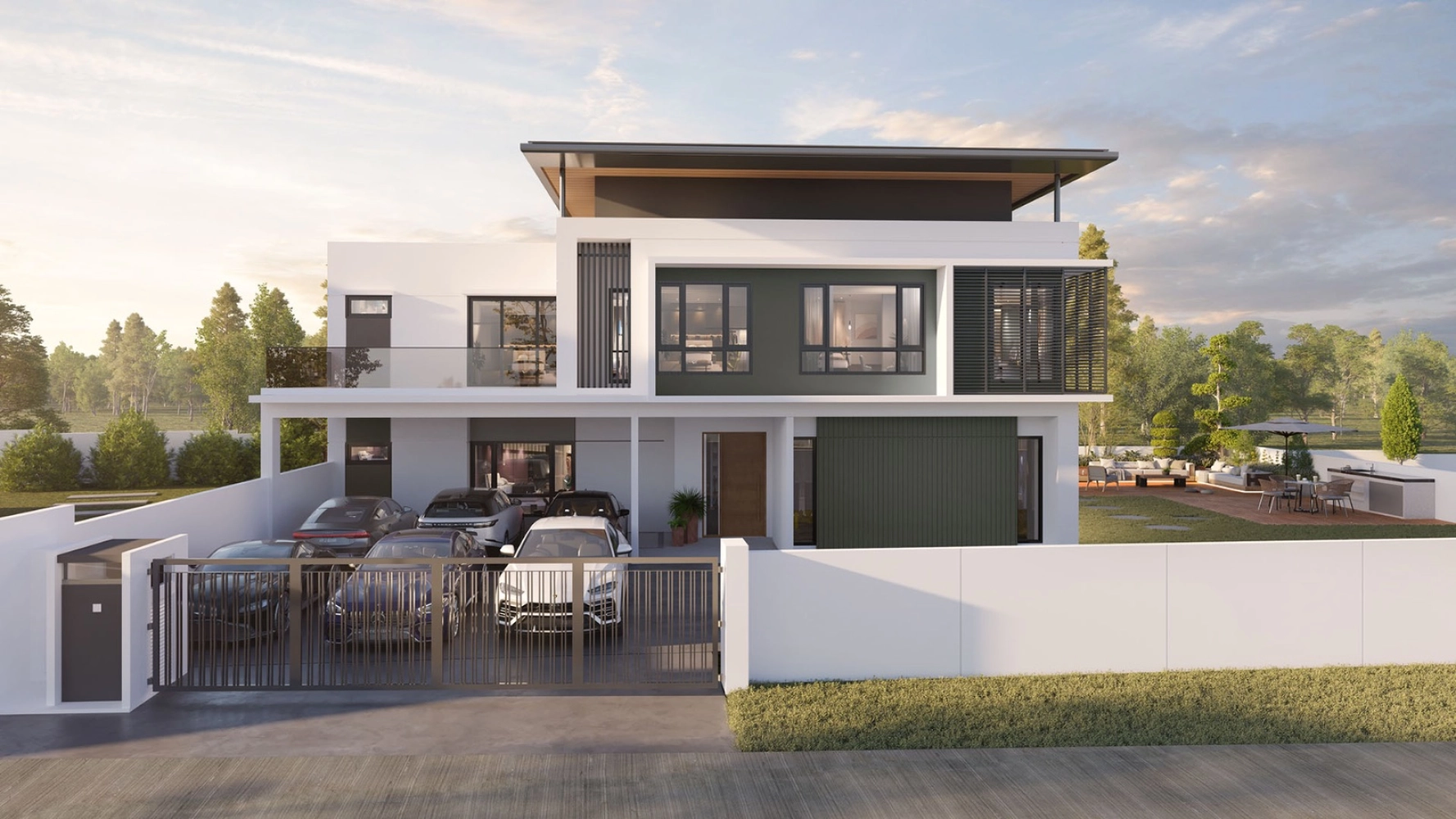 The Rise Emerald Rawang bungalow exterior with gated compound and covered car porch, Rawang Selangor in Kota Emerald, Rawang, Selangor
