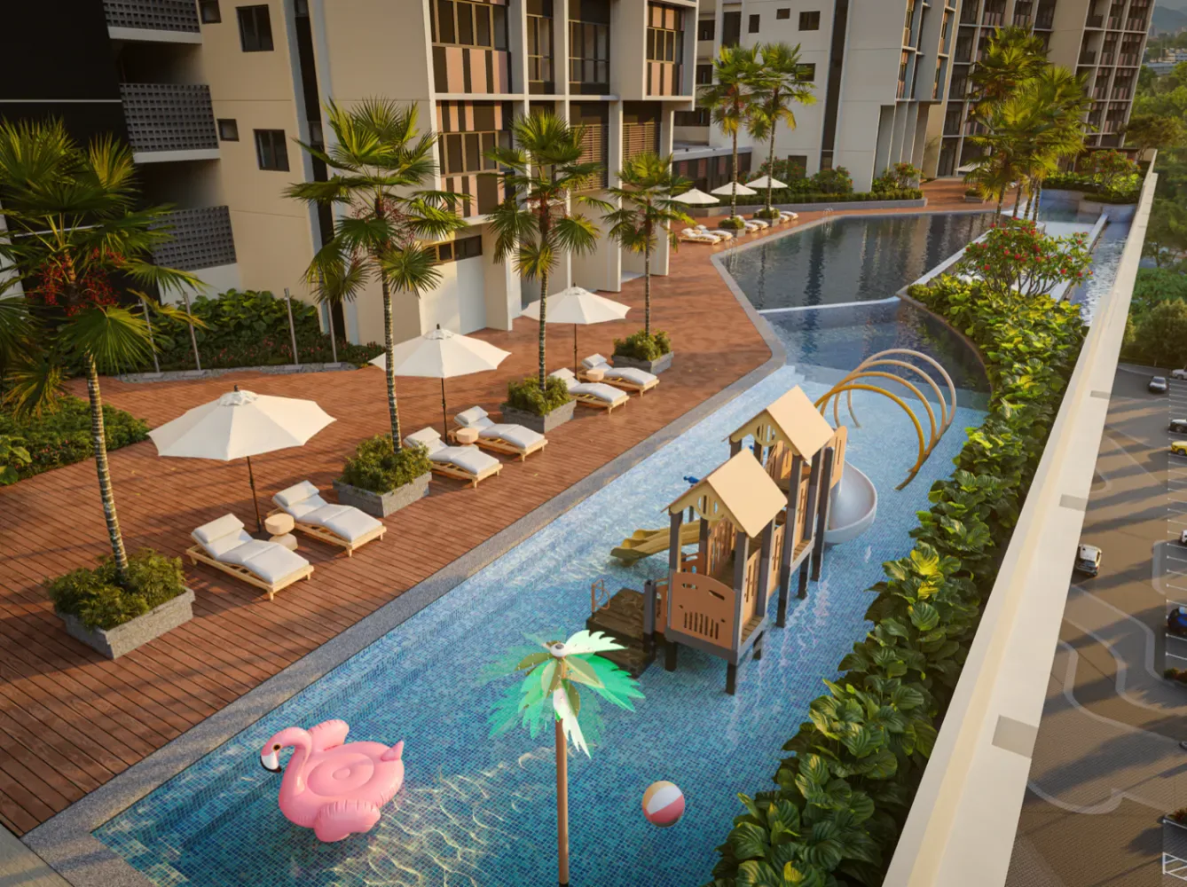 The Straits View Duo @ Permas Jaya rooftop infinity pool deck at night, Johor Bahru
