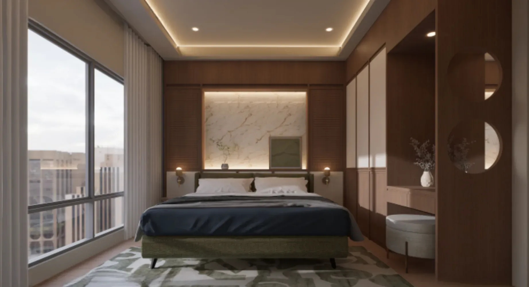 The Straits View Duo @ Permas Jaya master bedroom interior with city view, Johor Bahru