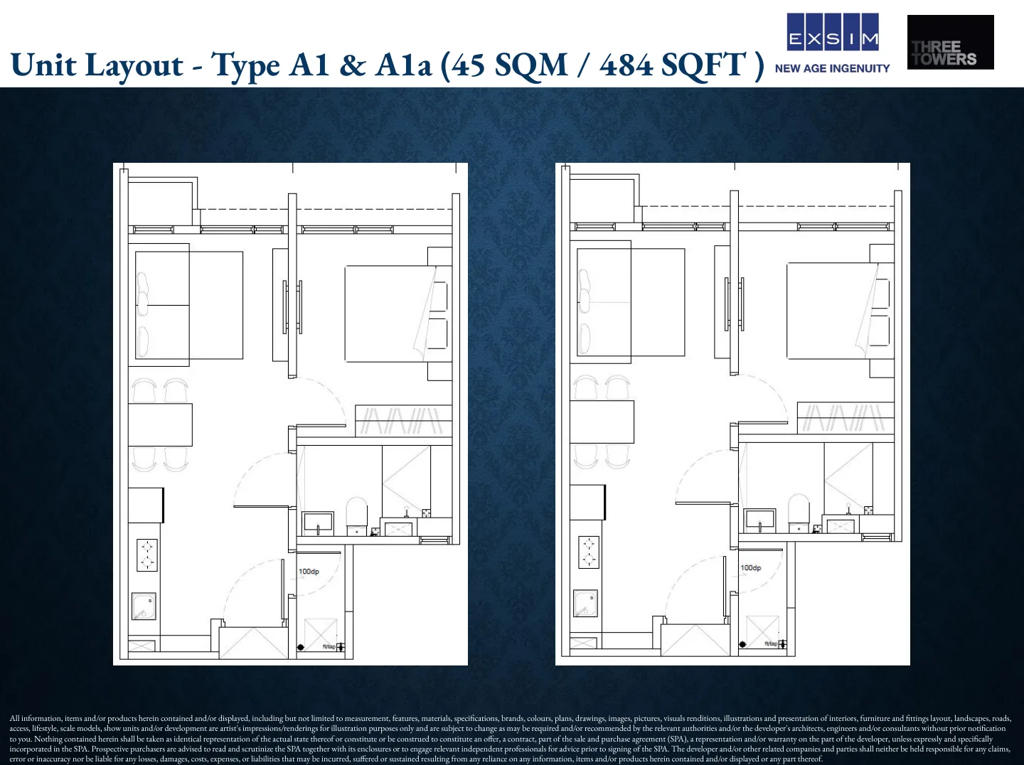 The Vividz Type A1 Floor Plan - 484SQFT from verified project brochure