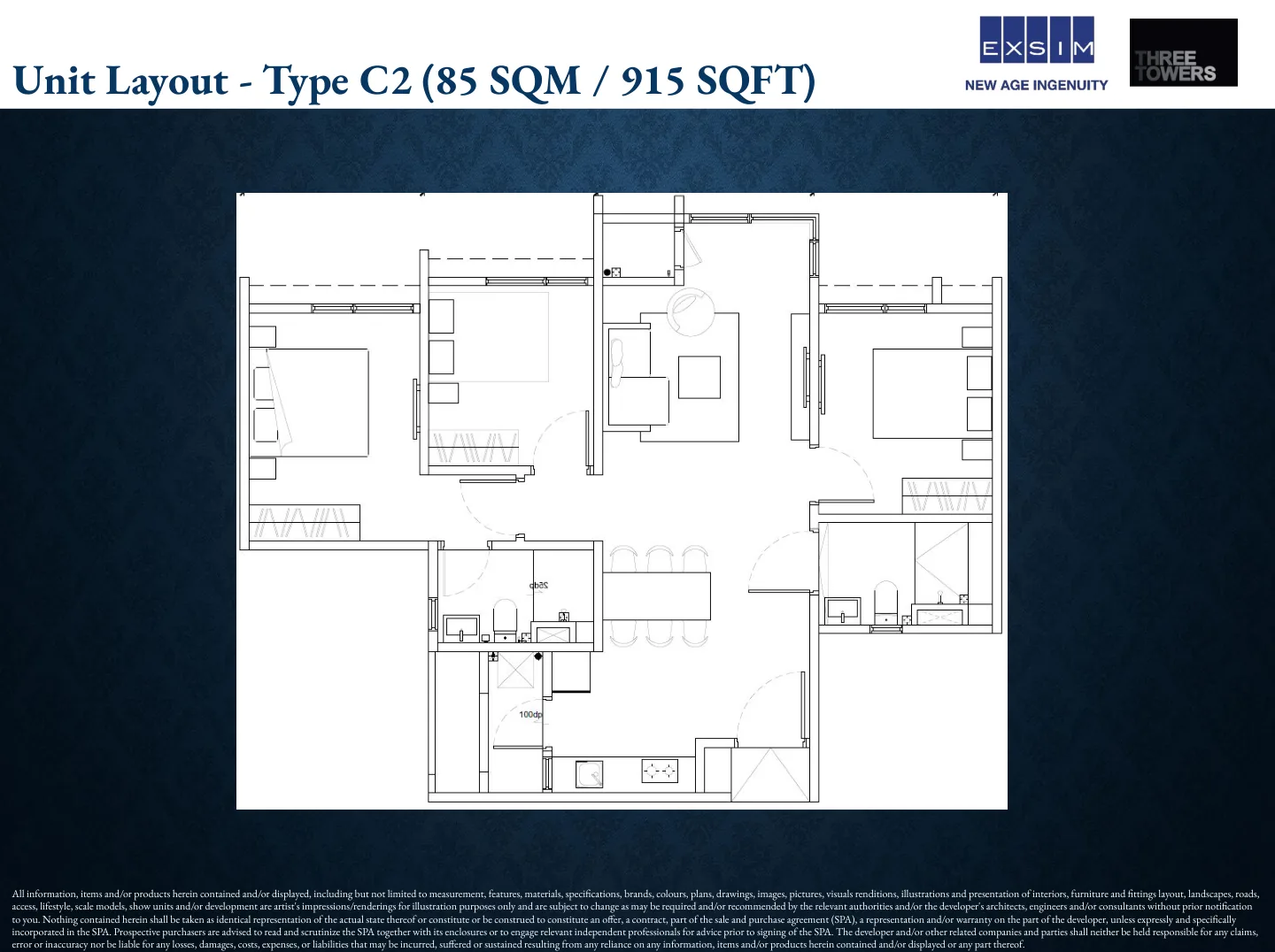 The Vividz Type C2 Floor Plan - 915SQFT from verified project brochure