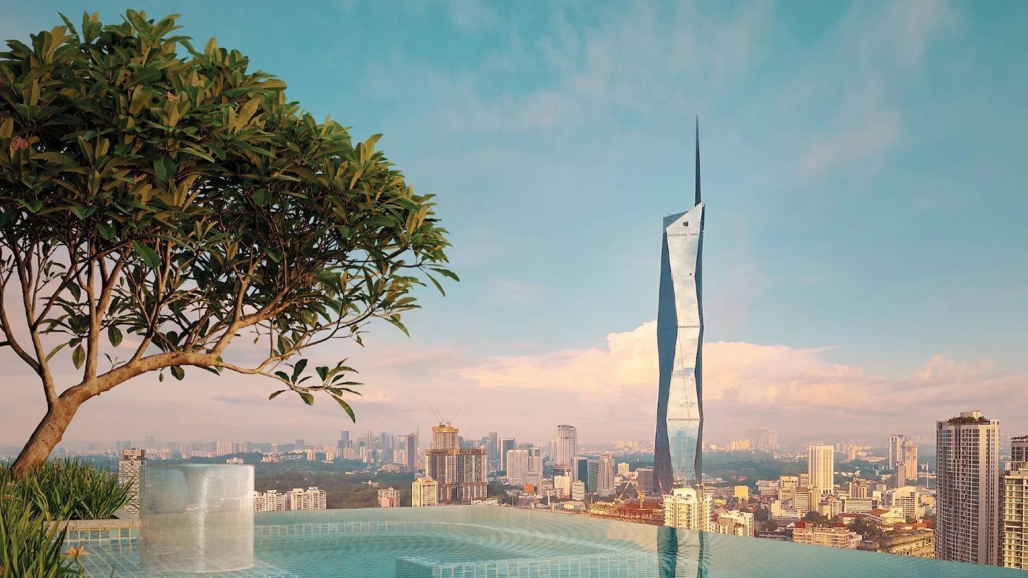 Kolam urutan dan dek relaksasi untuk penduduk Times Square 2 Residences