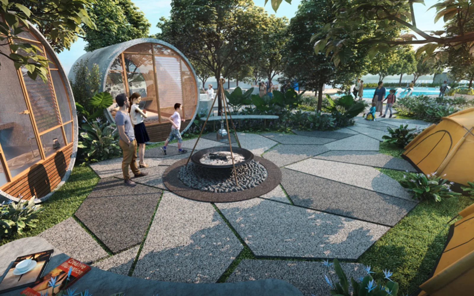 Kawasan dek taman berkhemah Tuju Residences untuk penduduk bersantai di luar
