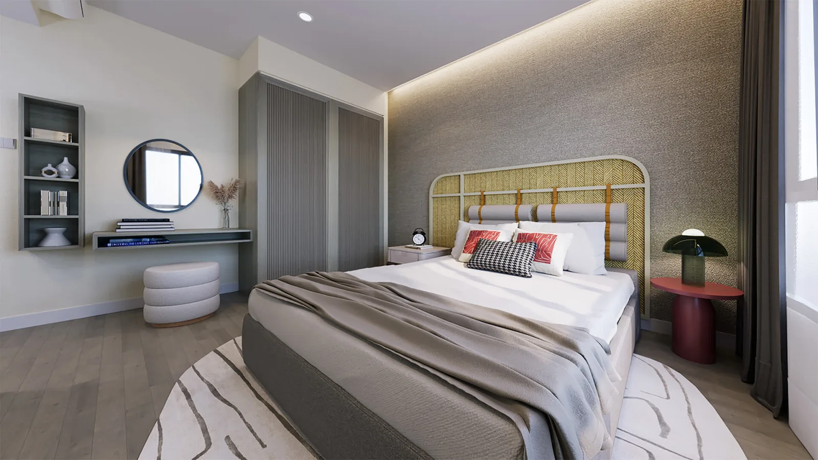 Bilik tidur utama unit contoh Jenis D Tuju Residences