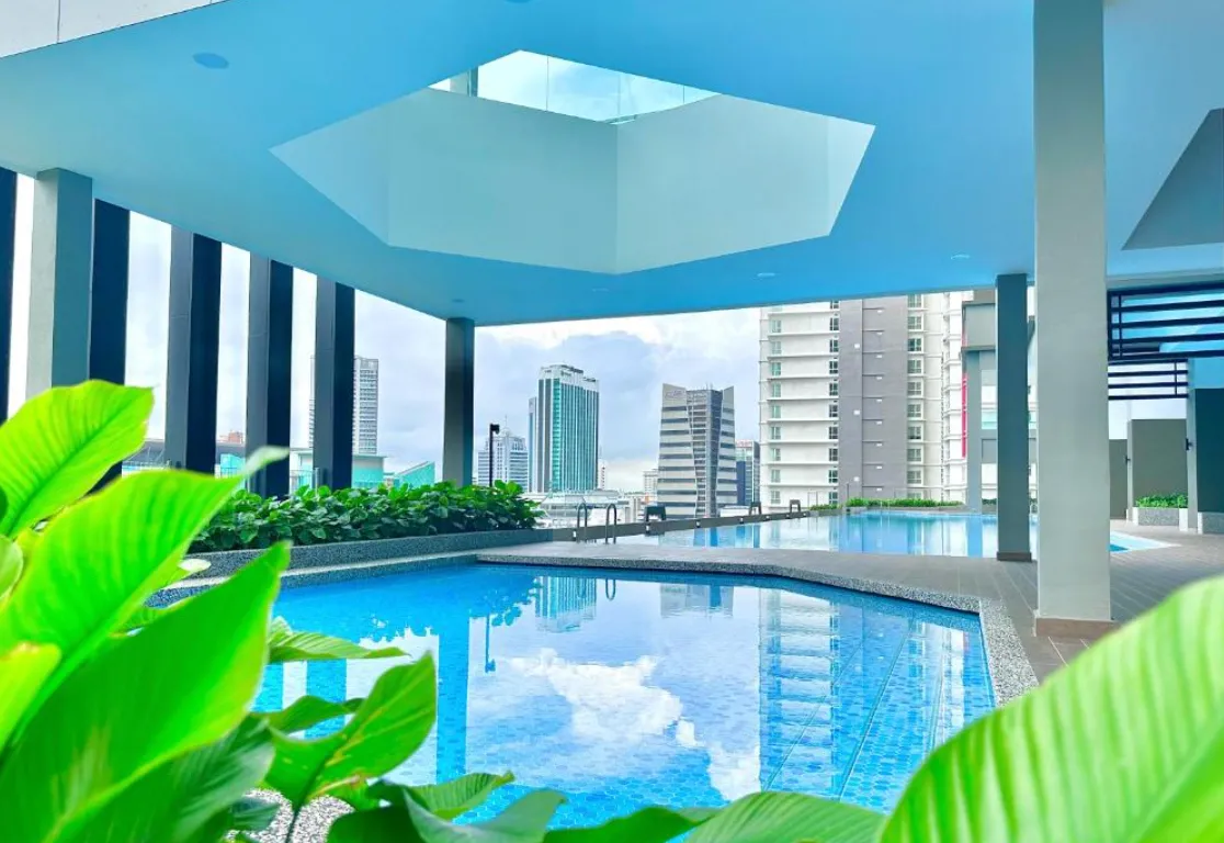 Twin Tower Residence swimming pool under an open skylight courtyard, Johor Bahru in Bukit Chagar, Johor Bahru, Johor